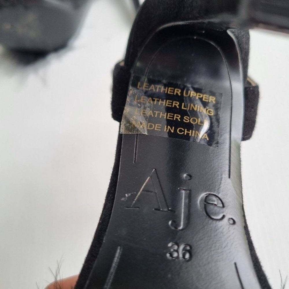 Aje. Black Feather & Suede Open Toe Stilettos Size 36 - Picture 8 of 10
